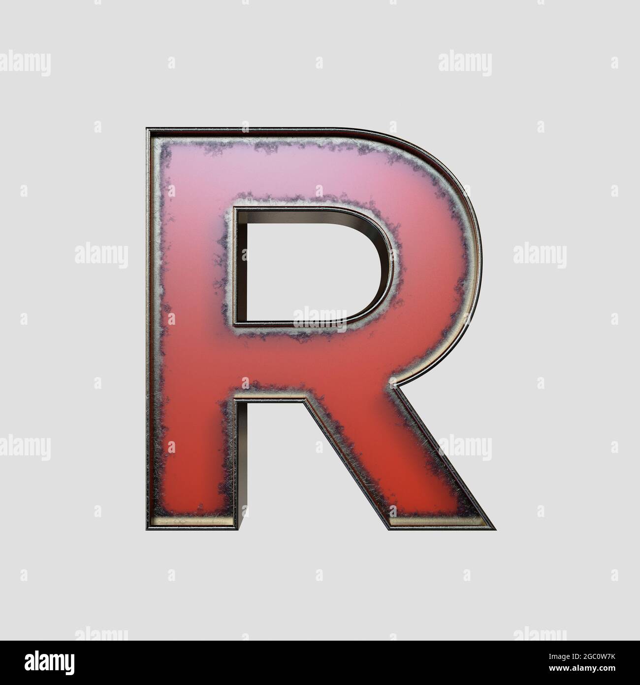 Un concept vintage marqueoir de signalisation R lettre en métal porté sur un fond isolé - rendu 3D Banque D'Images
