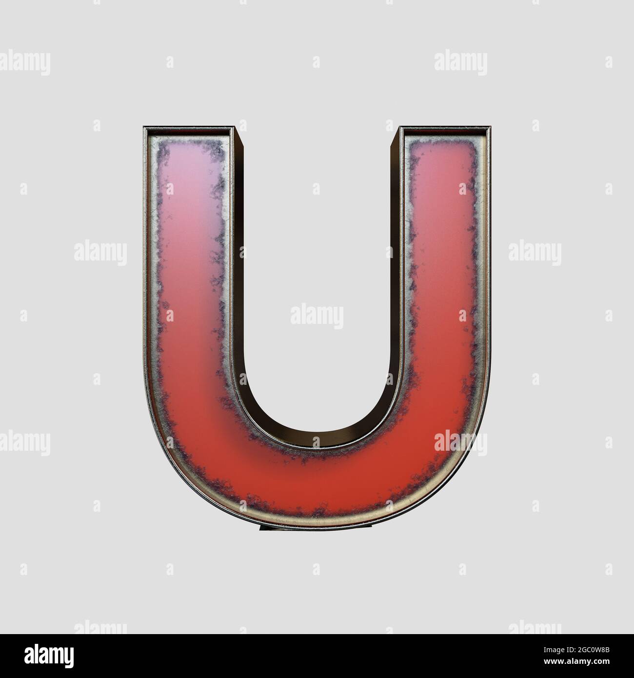 Un concept vintage marquetaire de la lettre U en métal usé sur un fond isolé - rendu 3D Banque D'Images
