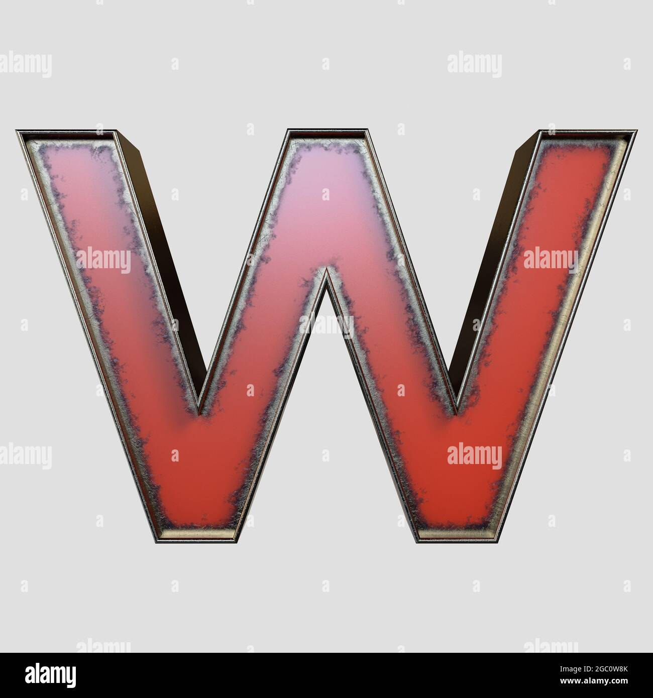 Un concept vintage marquise lettre W en métal usé sur un arrière-plan isolé - rendu 3D Banque D'Images