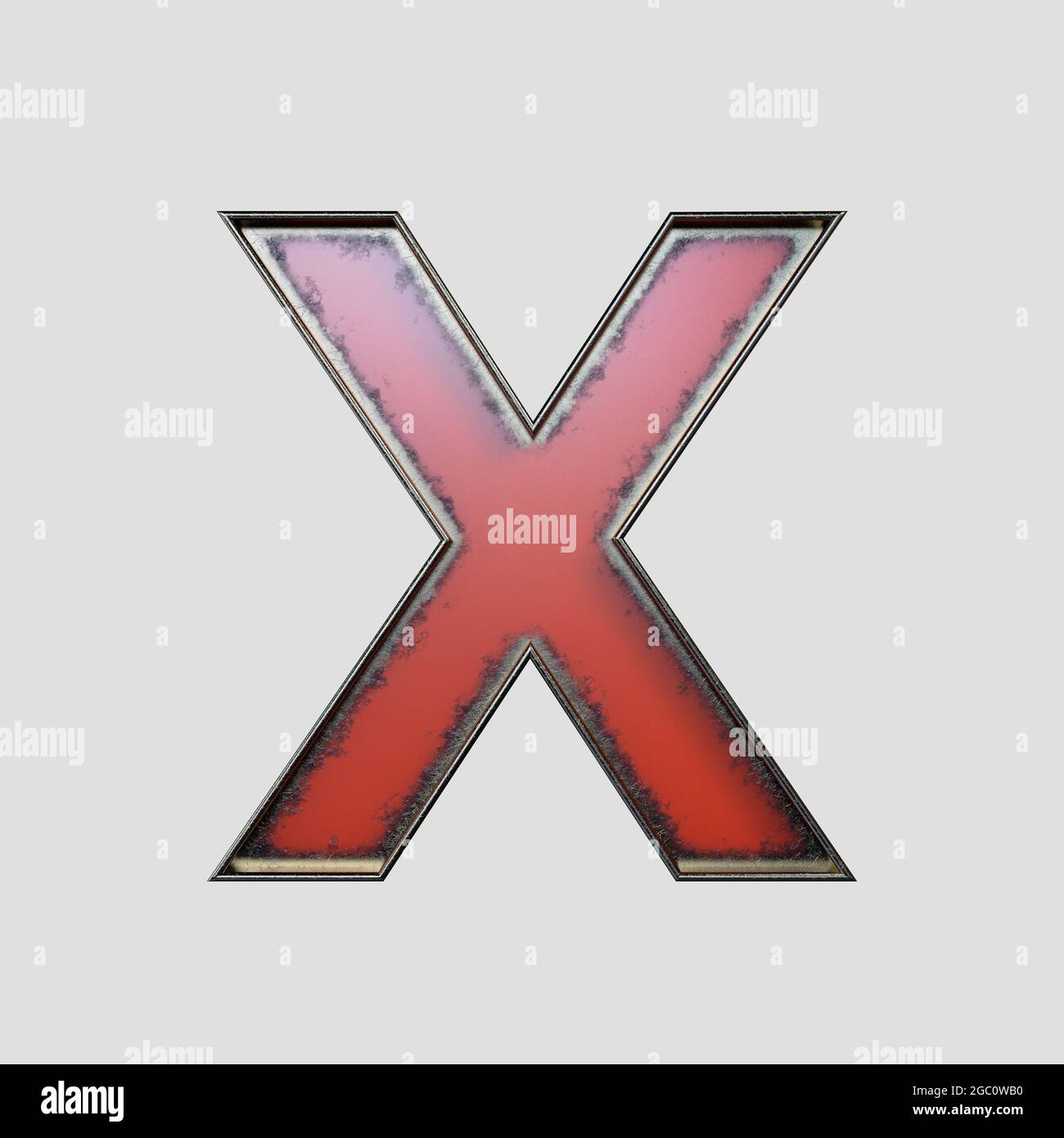 Un concept vintage marqueoir X lettre en métal usé sur un arrière-plan isolé - rendu 3D Banque D'Images