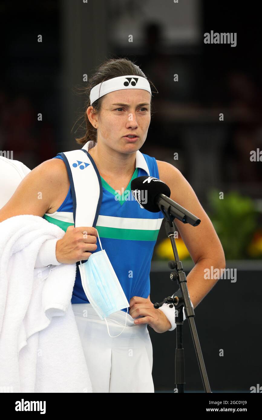 ADÉLAÏDE, AUSTRALIE - 22 FÉVRIER : Anastasija Sevastova de Lativa a gagné son match contre Caroline Garcia de France lors de leur match de singles le premier jour du tournoi international de tennis d'Adélaïde à Memorial Drive le 22 février 2021 à Adélaïde, en Australie. Crédit : Peter Mundy/Speed Media/Alay Live News Banque D'Images