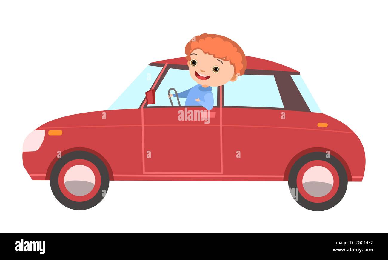 Voiture pour enfants. Un enfant roule dans une voiture rouge moderne ...