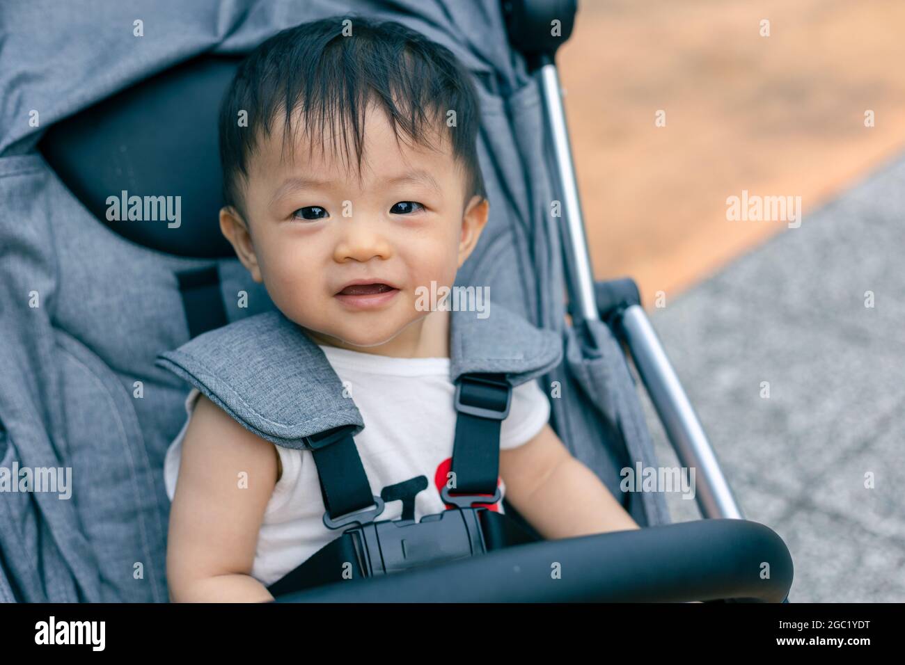 Portrait D Un Bebe Chinois Asiatique Mignon Et Heureux Assis Sur Une Poussette Au Parc Le Soir Photo Stock Alamy