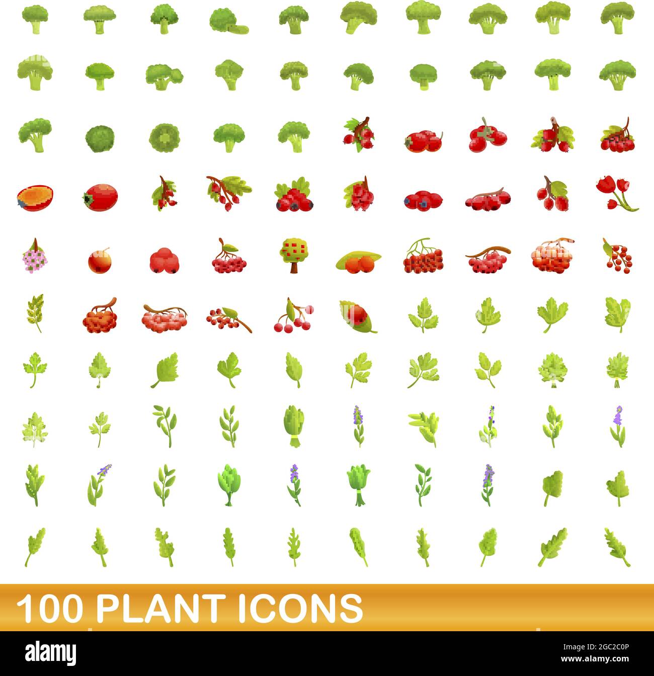 100 icônes d'usine définies. Illustration de dessin animé de 100 icônes de plantes vecteur isolé sur fond blanc Illustration de Vecteur