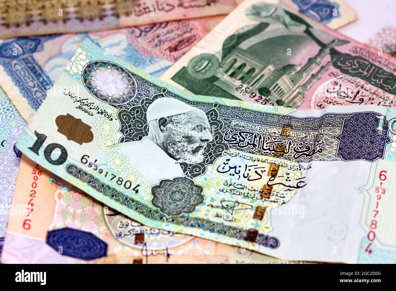 Contexte de l'argent libyen dinars billets, anciens billets en monnaie libyenne, le dinar libyen est la devise de la Libye, des billets différents de la Libye Banque D'Images