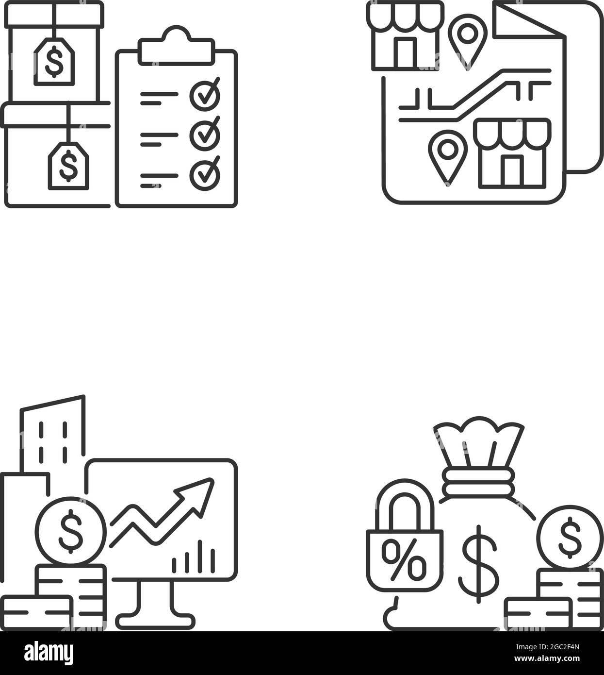 Ensemble d'icônes linéaires de la société stocks et franchisage Illustration de Vecteur
