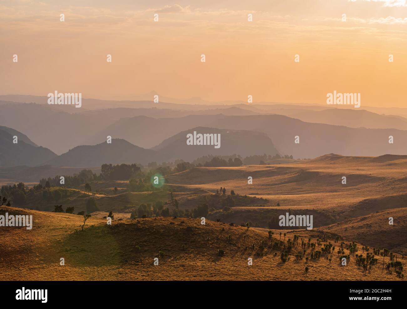 Coucher de soleil dans les montagnes Simien près de Camp Geech Banque D'Images