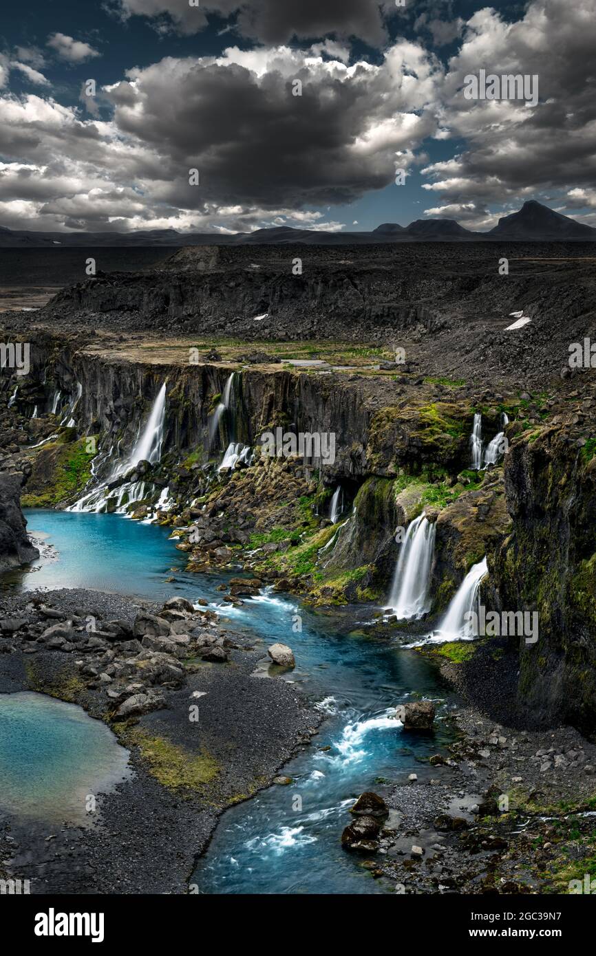 Sigöldugljúfur dans les Highlands d'Islande. Banque D'Images