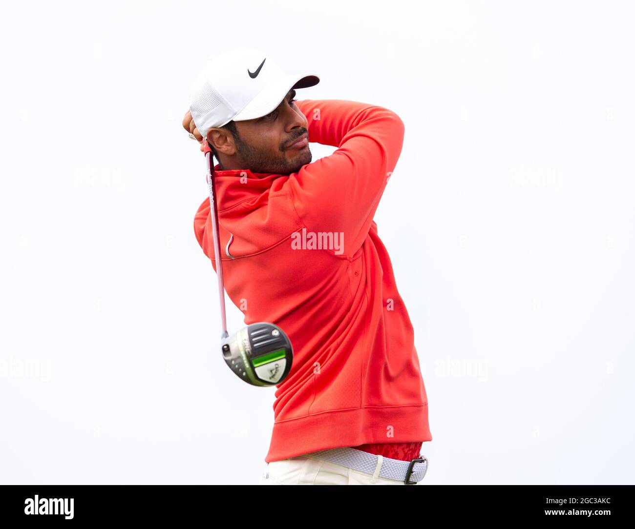 Le Shubhankar Sharma de l'Inde part au 2e jour de l'Open de héros au parcours de golf Fairmont St Andrews, à St Andrews. Date de la photo : vendredi 6 août 2021. Banque D'Images