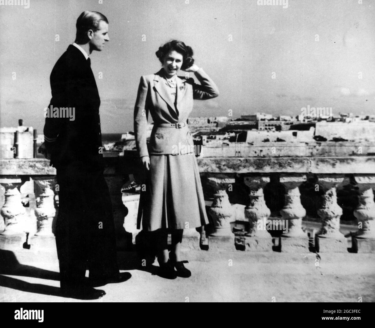 La princesse Elizabeth et le prince Philip à la Villa Guardamangia , Malte 26 novembre 1949 Banque D'Images