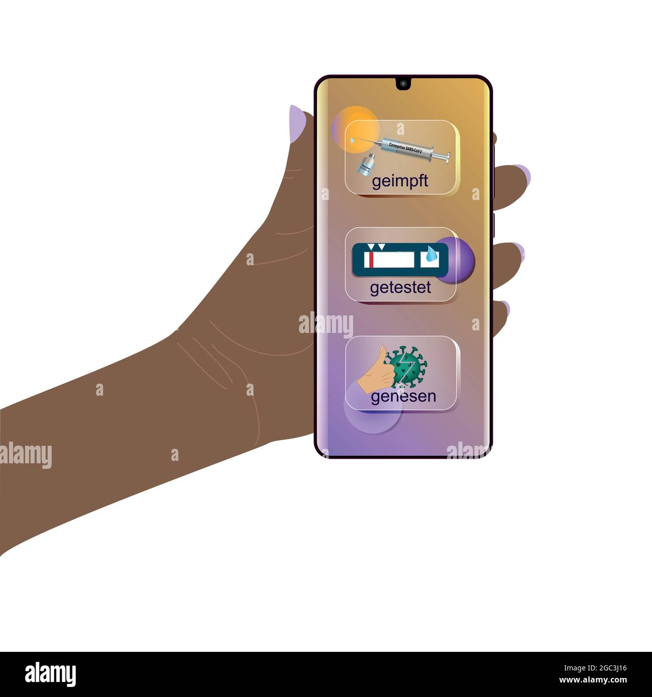 Tient le téléphone portable avec les 3 G de l'ordonnance de protection Corona. Avec texte allemand: Vacciné, testé, récupéré. Vecteur Illustration de Vecteur Tient le téléphone portable avec les 3 G de l'ordonnance de protection Corona. Avec texte allemand: Vacciné, testé, récupéré. Vecteur Illustration de Vecteur