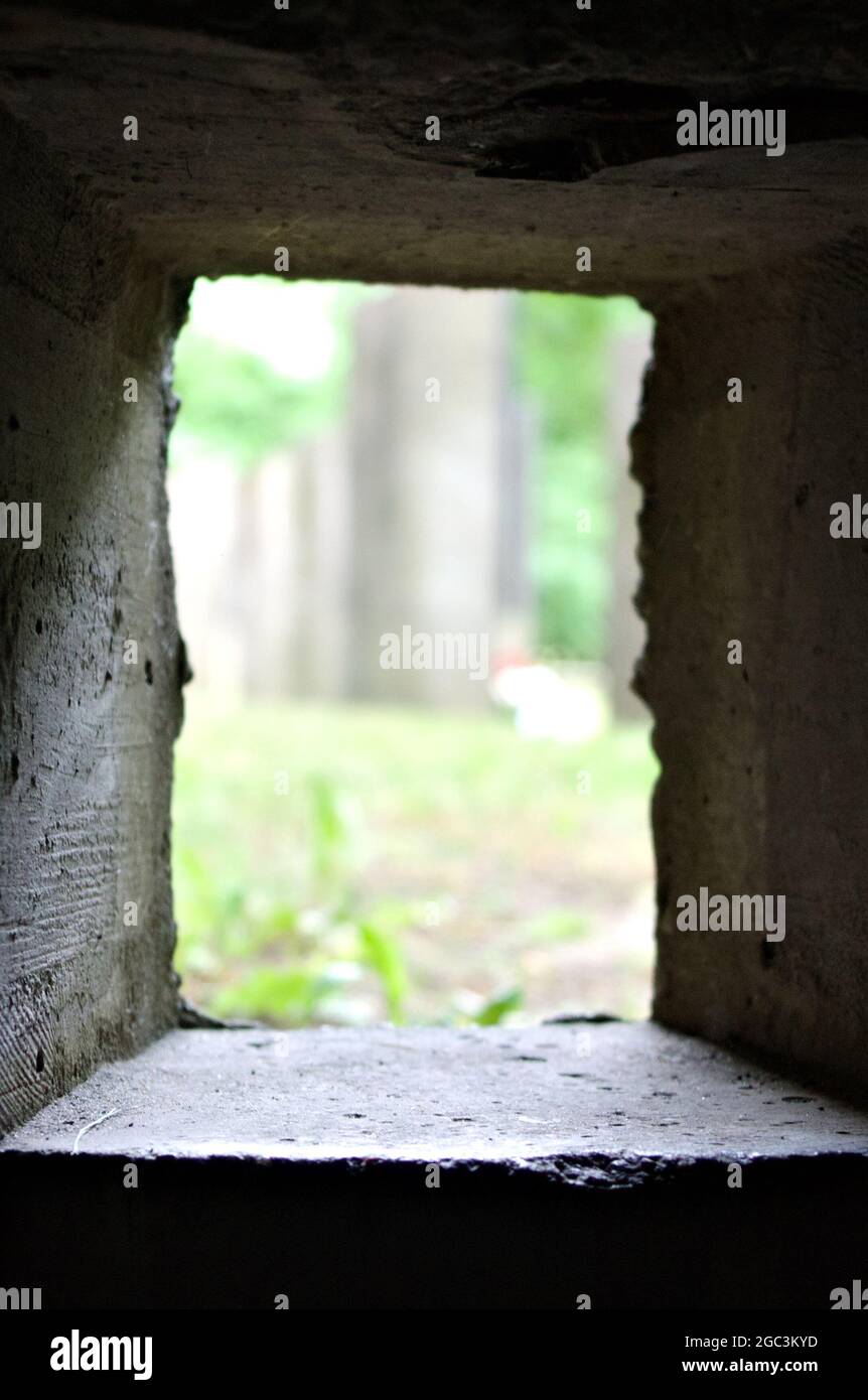 Vue de l'embrasure sur Westerplatte, Gdańsk, Pologne Banque D'Images