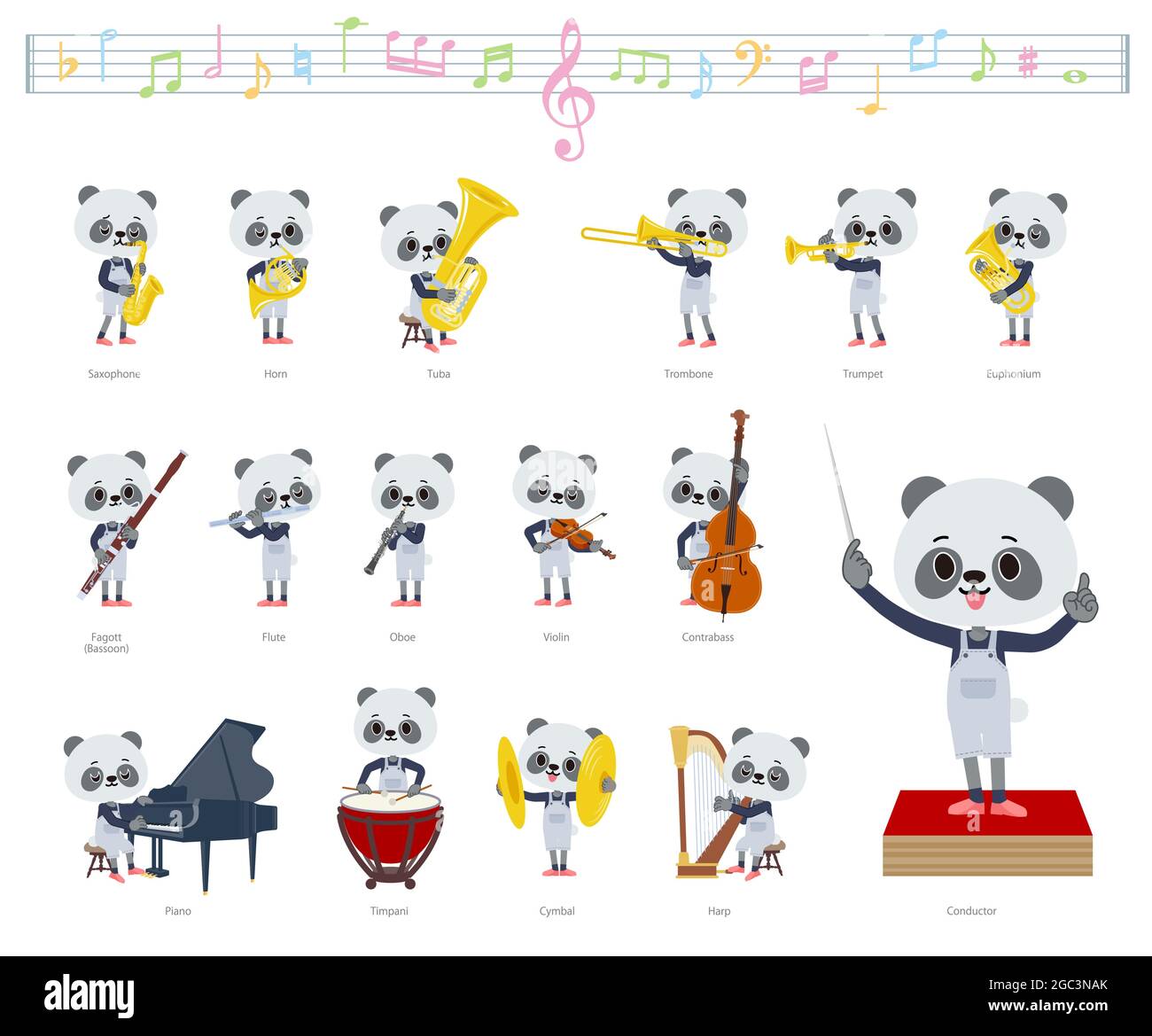 Un ensemble de panda boy sur les performances de musique classique.c'est l'art vectoriel pour qu'il soit facile à éditer. Illustration de Vecteur