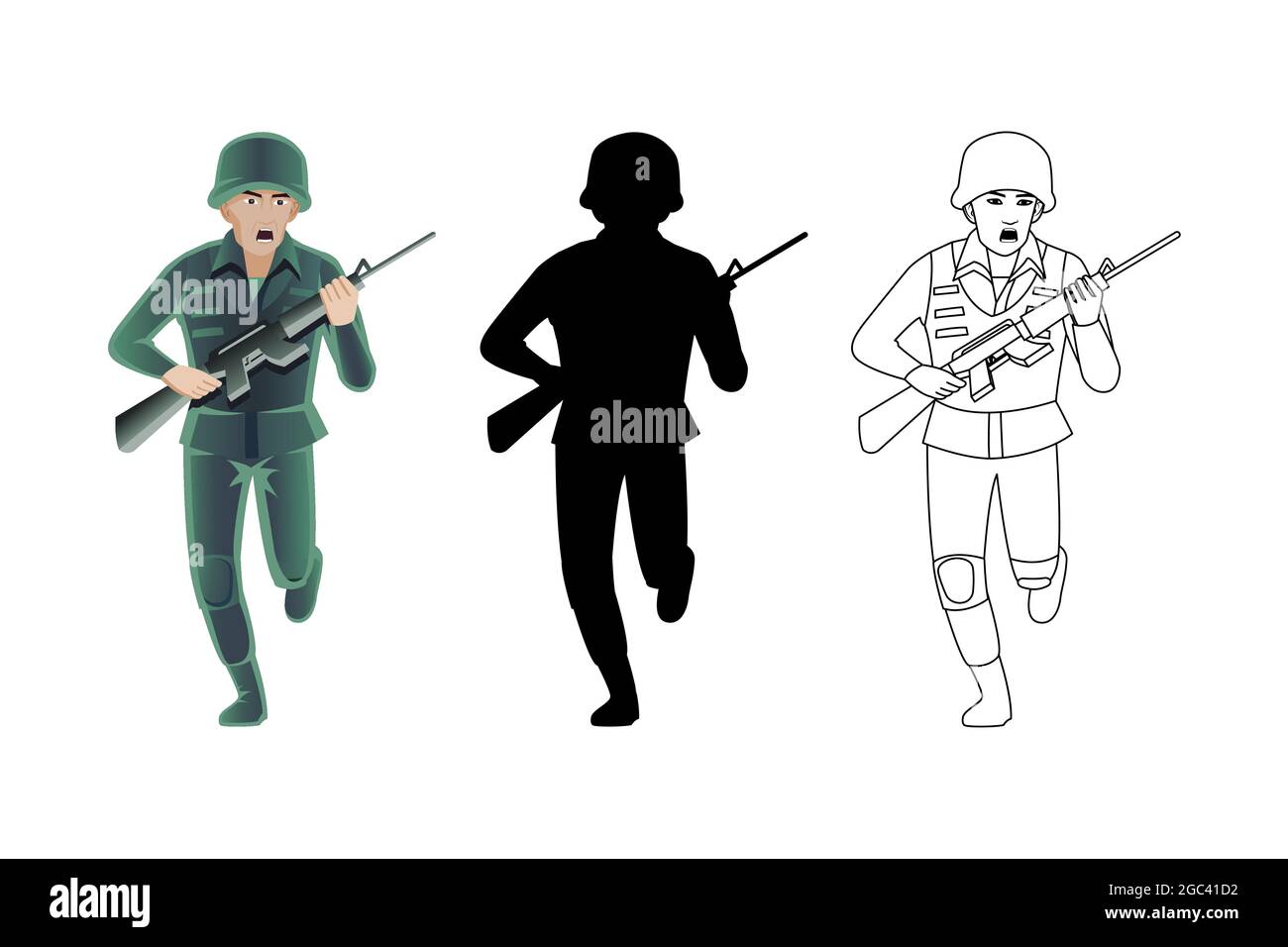 ensemble de soldats en trois styles, illustration vectorielle Illustration de Vecteur