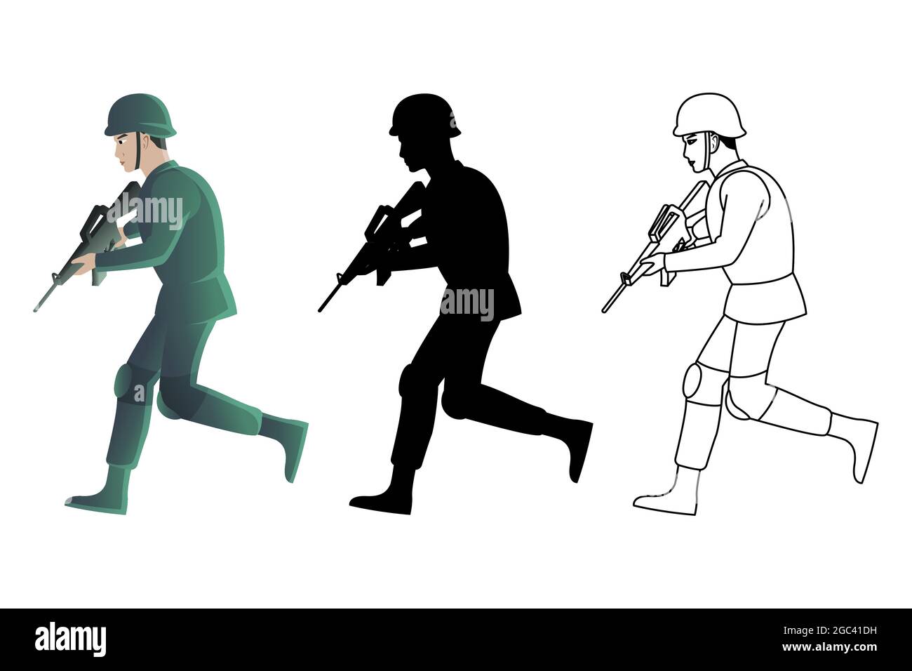 ensemble de soldats en trois styles, illustration vectorielle Illustration de Vecteur