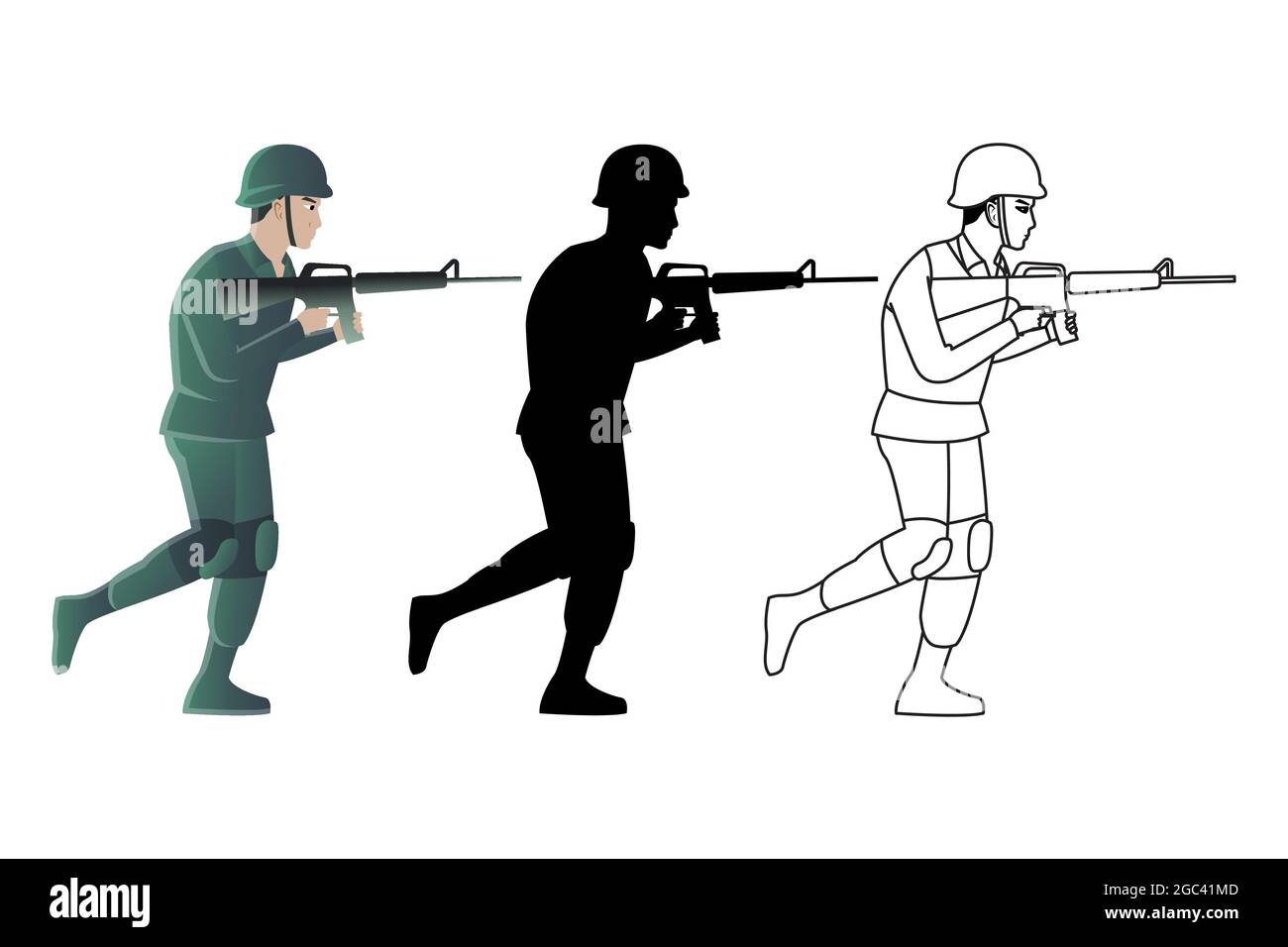 ensemble de soldats en trois styles, illustration vectorielle Illustration de Vecteur