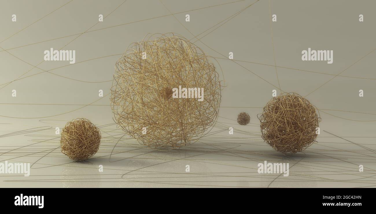 Boules géométriques de différentes tailles sur fond blanc Banque D'Images