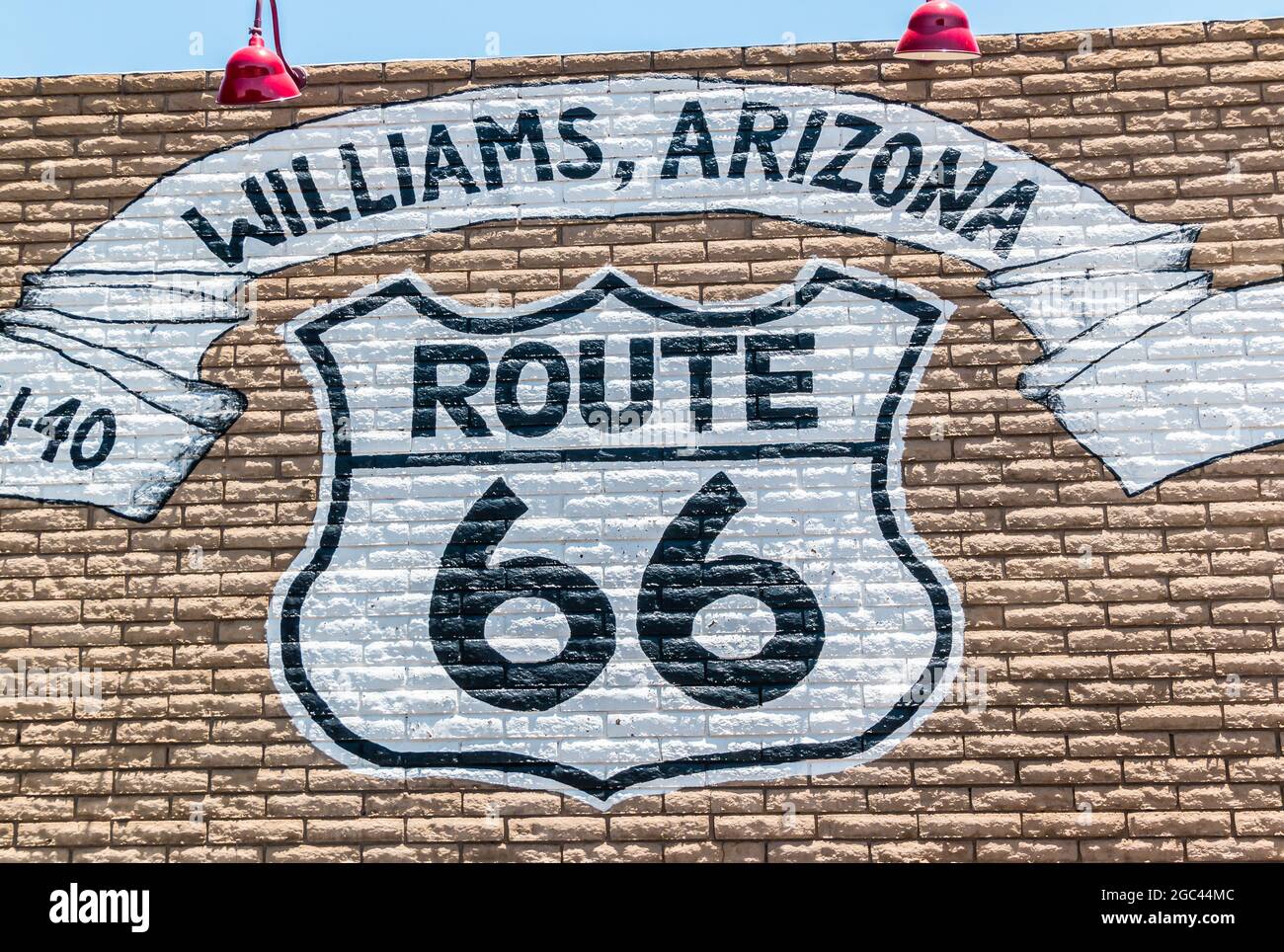 Historique route 66 panneau sur route 66, Williams, Arizona, États-Unis Banque D'Images