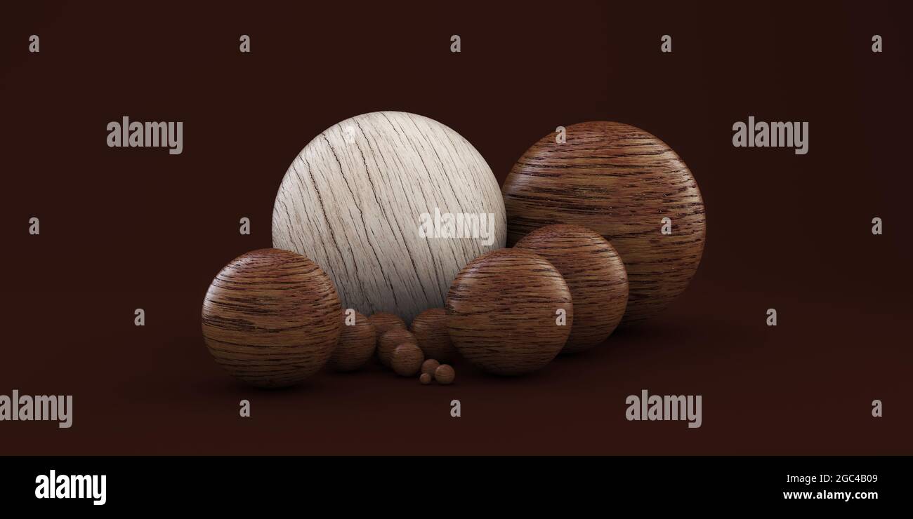 Boules géométriques de différentes tailles sur fond marron Banque D'Images