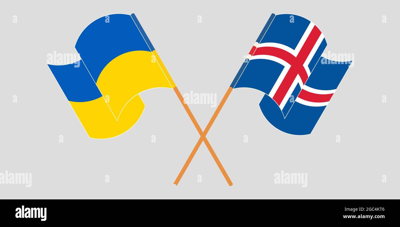 Drapeaux croisés et agités de l'Ukraine et de l'Islande Illustration de Vecteur