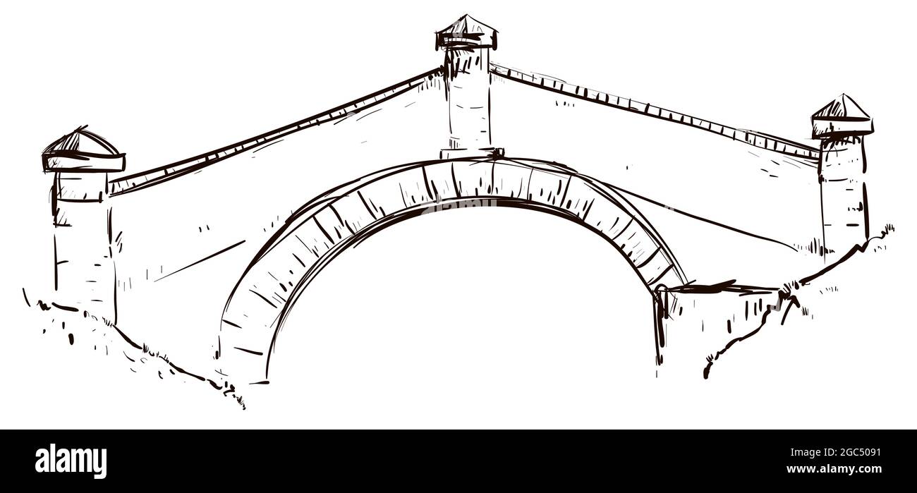 Illustration de style dessiné à la main du pont de Boyaca, un monument clé de l'histoire colombienne. Illustration de Vecteur