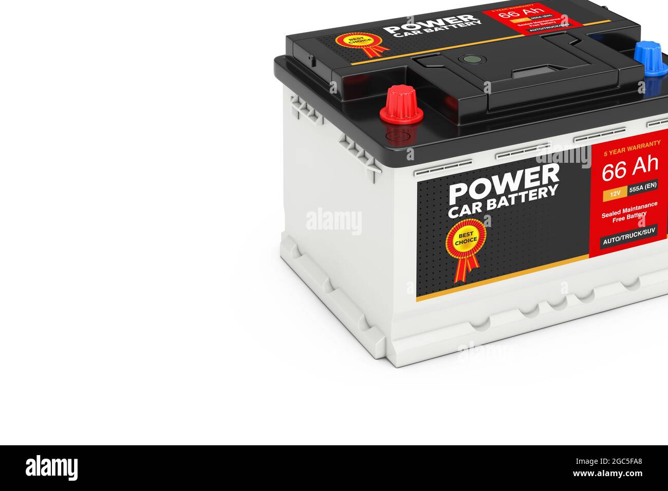 Batterie rechargeable pour voiture accumulateur 12 V avec étiquette  abstraite sur fond blanc très gros plan. Rendu 3d Photo Stock - Alamy