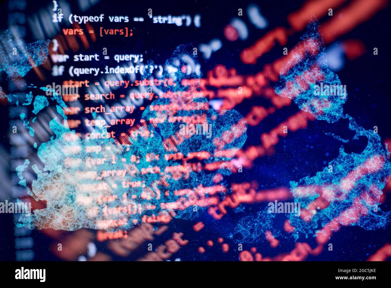 Code de script informatique abstrait. Écran de code de programmation du développeur de logiciel. Temps de travail de programmation logicielle. Texte de code écrit et créé entièrement b Banque D'Images