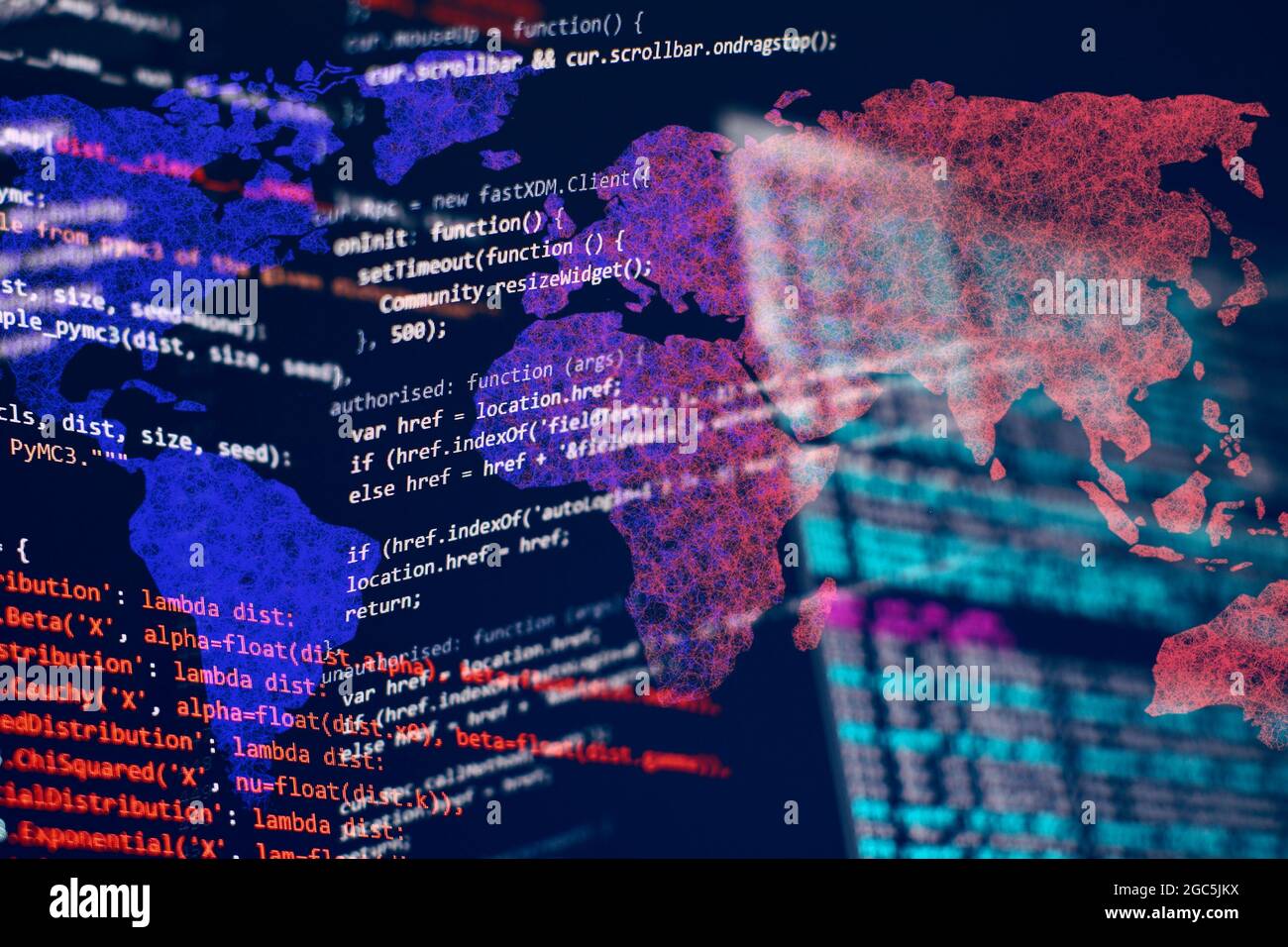 Code de script informatique abstrait. Écran de code de programmation du développeur de logiciel. Temps de travail de programmation logicielle. Texte de code écrit et créé entièrement b Banque D'Images