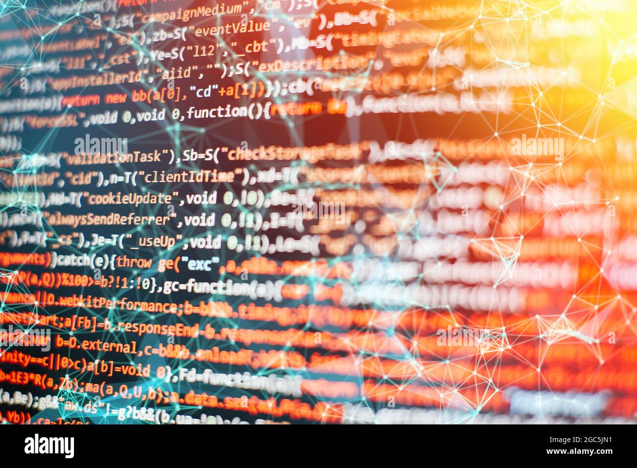 Code de script informatique abstrait. Écran de code de programmation du développeur de logiciel. Temps de travail de programmation logicielle. Texte de code écrit et créé entièrement b Banque D'Images