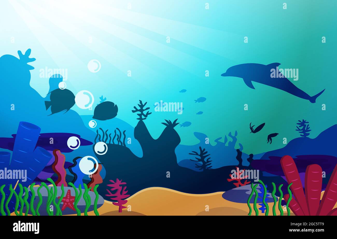 Faune dauphin poissons mer Océan sous-marin Aquatic Flat Illustration Illustration de Vecteur