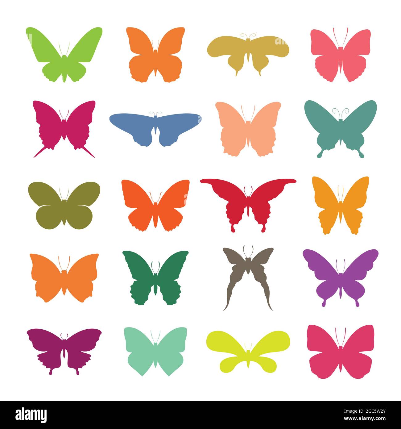Groupe vectoriel de papillons colorés sur fond blanc. Icône papillon. Insecte. Illustration vectorielle superposée facile à modifier. Animaux sauvages. Illustration de Vecteur