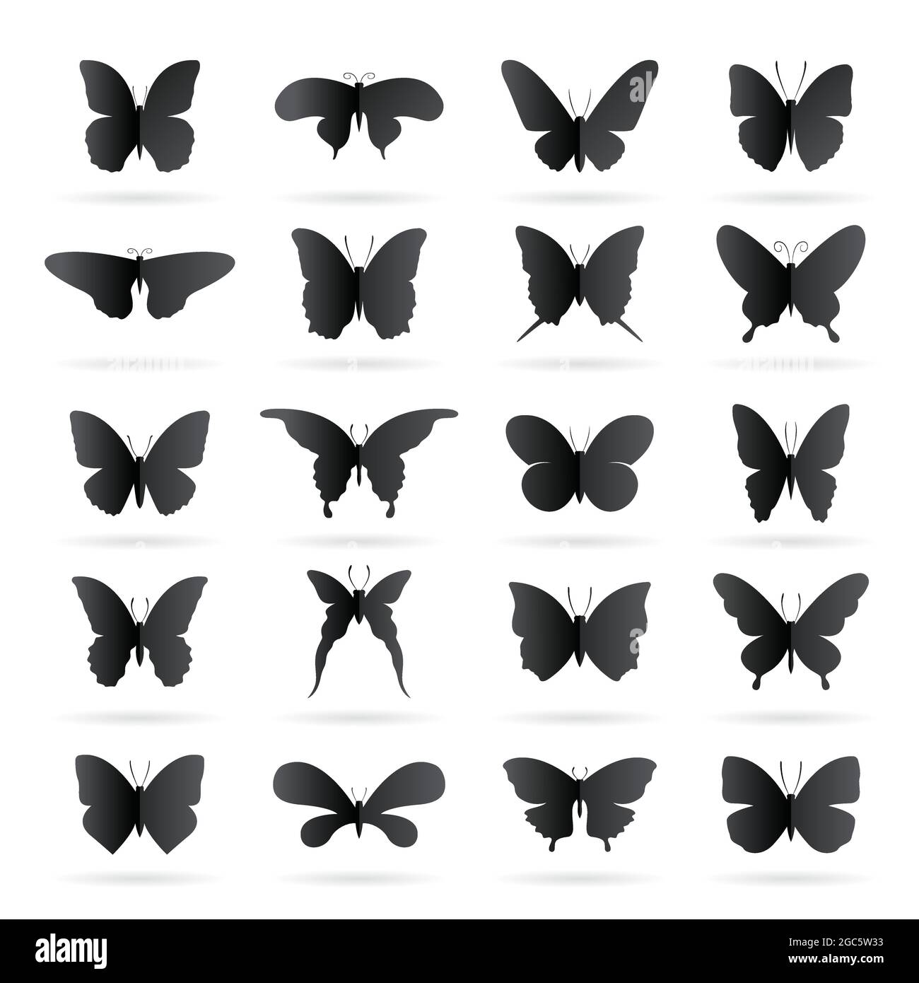 Groupe vectoriel de papillon noir sur fond blanc. Icône papillon. Insecte. Illustration vectorielle superposée facile à modifier. Animaux sauvages. Illustration de Vecteur