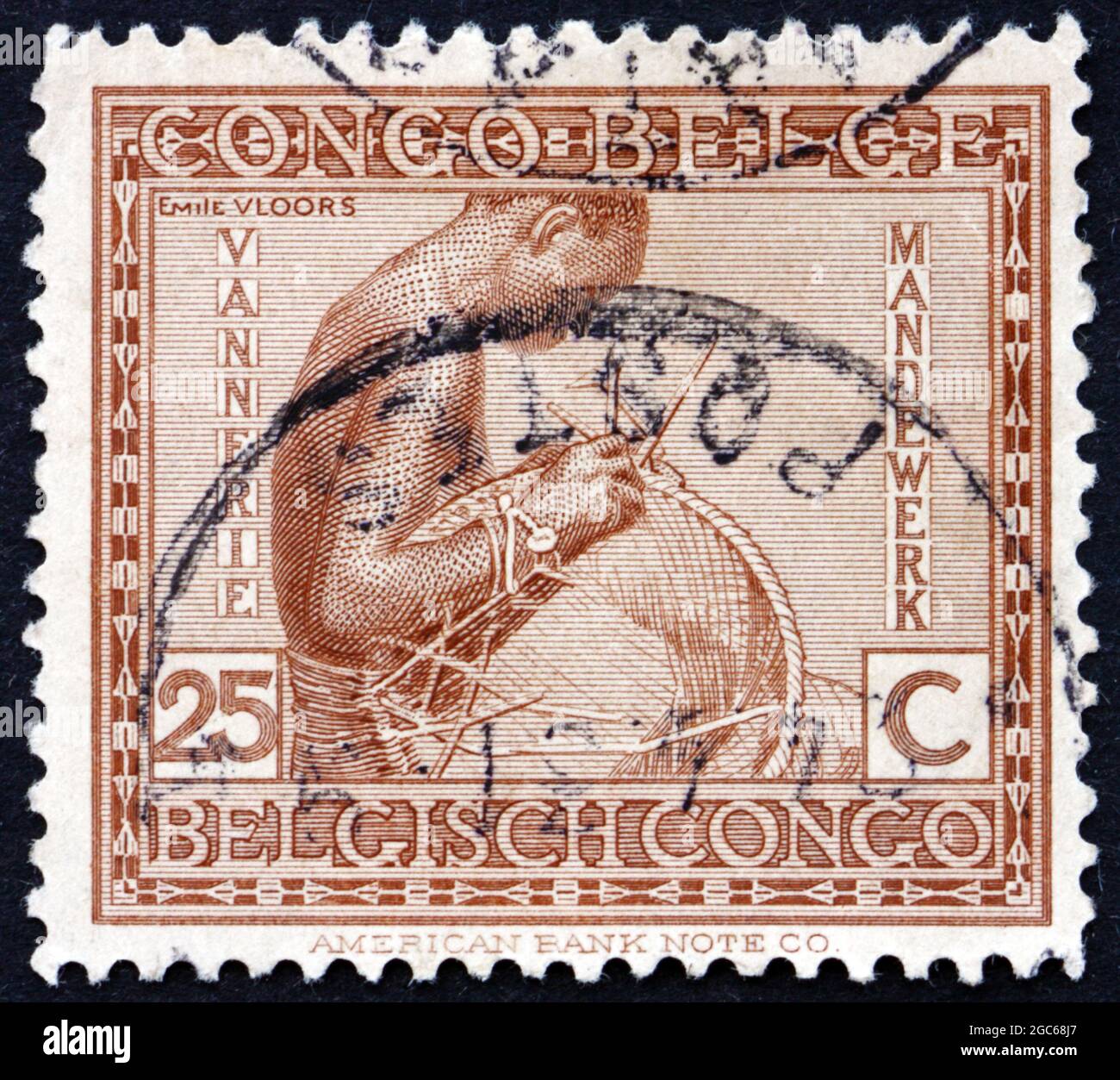 CONGO BELGE VERS 1923 un timbre imprim au Congo belge montre