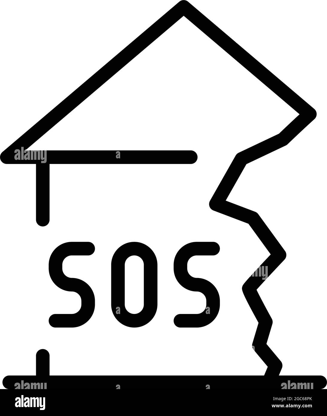 Vecteur de contour de l'icône de maison brisée d'urgence. Maison endommagée. Accident d'assurance Illustration de Vecteur