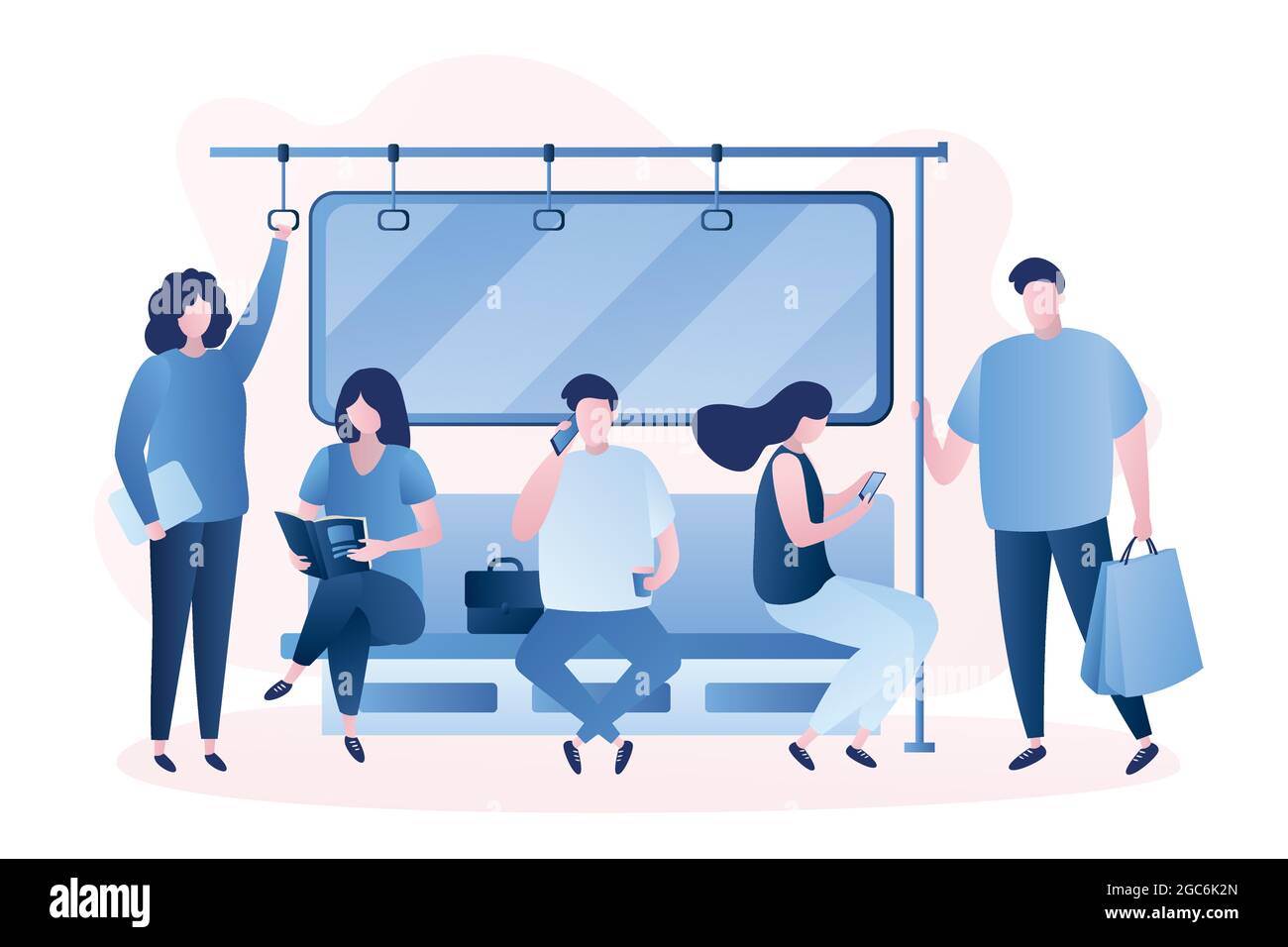Personnes dans le métro, hommes et femmes personnages, hommes assis et debout dans le métro, scène dans le transport, style branché illustration vectorielle Illustration de Vecteur