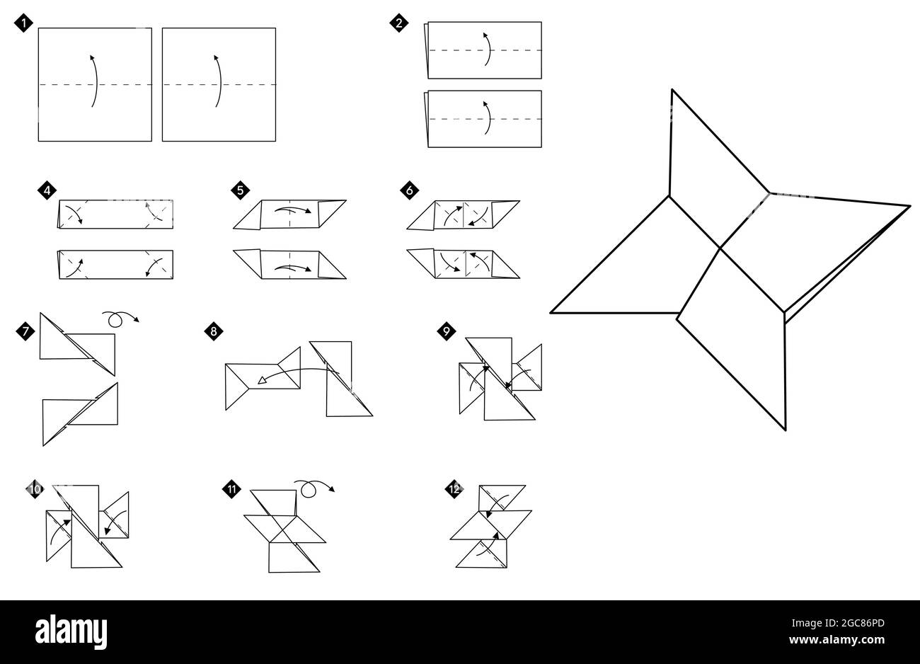 Comment faire de l'origami star Blade Shuriken illustration vectorielle