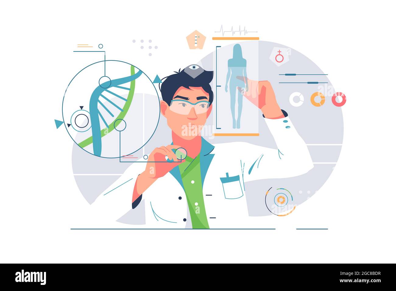 Scientifiques travaillant avec l'adn en laboratoire Illustration de Vecteur