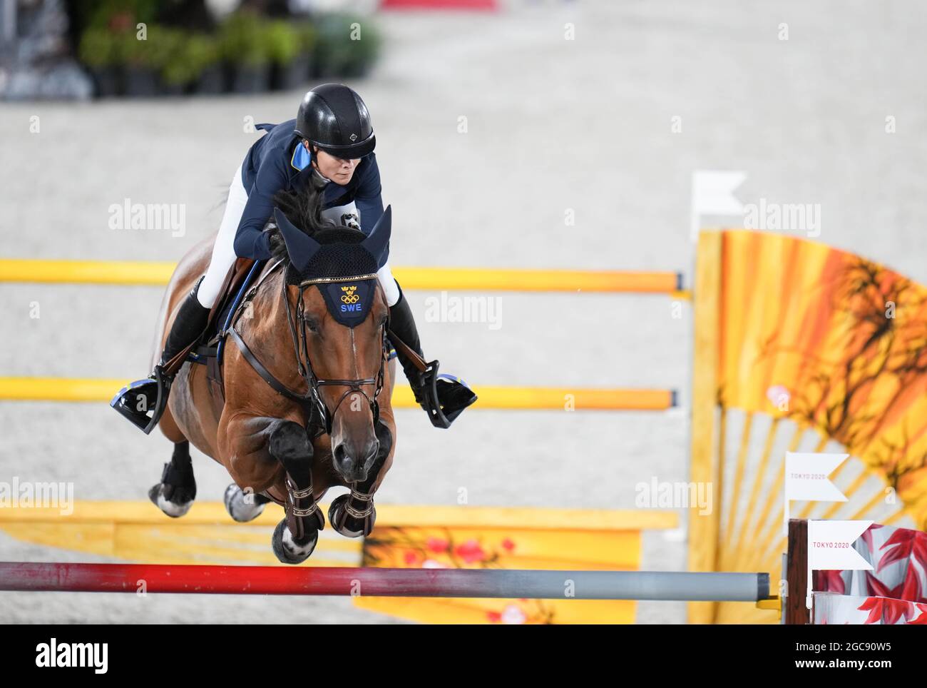 Tokyo, Japon. 7 août 2021. Malin Baryard-Johnsson, de Suède, participe à la compétition finale de l'équipe de saut équestre aux Jeux Olympiques de Tokyo en 2020 à Tokyo, au Japon, le 7 août 2021. Credit: Zhu Zheng/Xinhua/Alamy Live News Banque D'Images