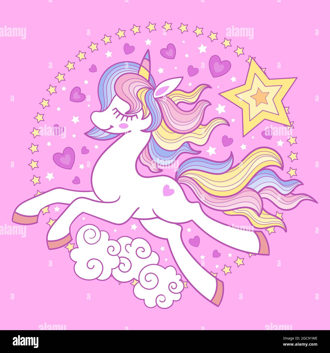 Adorable poney unicorn sur fond rose. Vecteur Illustration de Vecteur