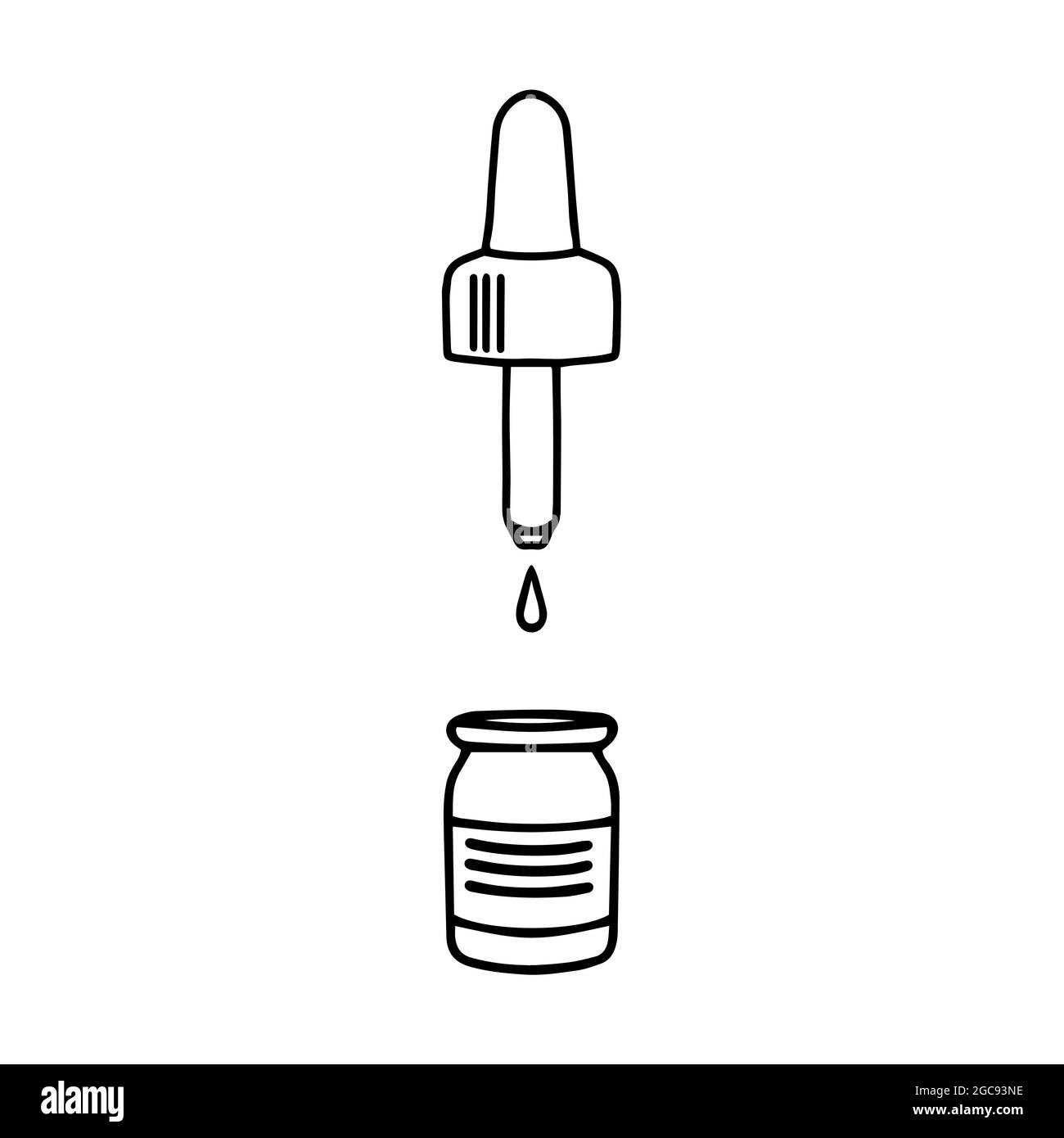 Un flacon de pharmacie avec un compte-gouttes. Illustration vectorielle. Doodle. Adapté à une utilisation sur Internet, dans l'impression ou dans la publicité. Illustration de Vecteur