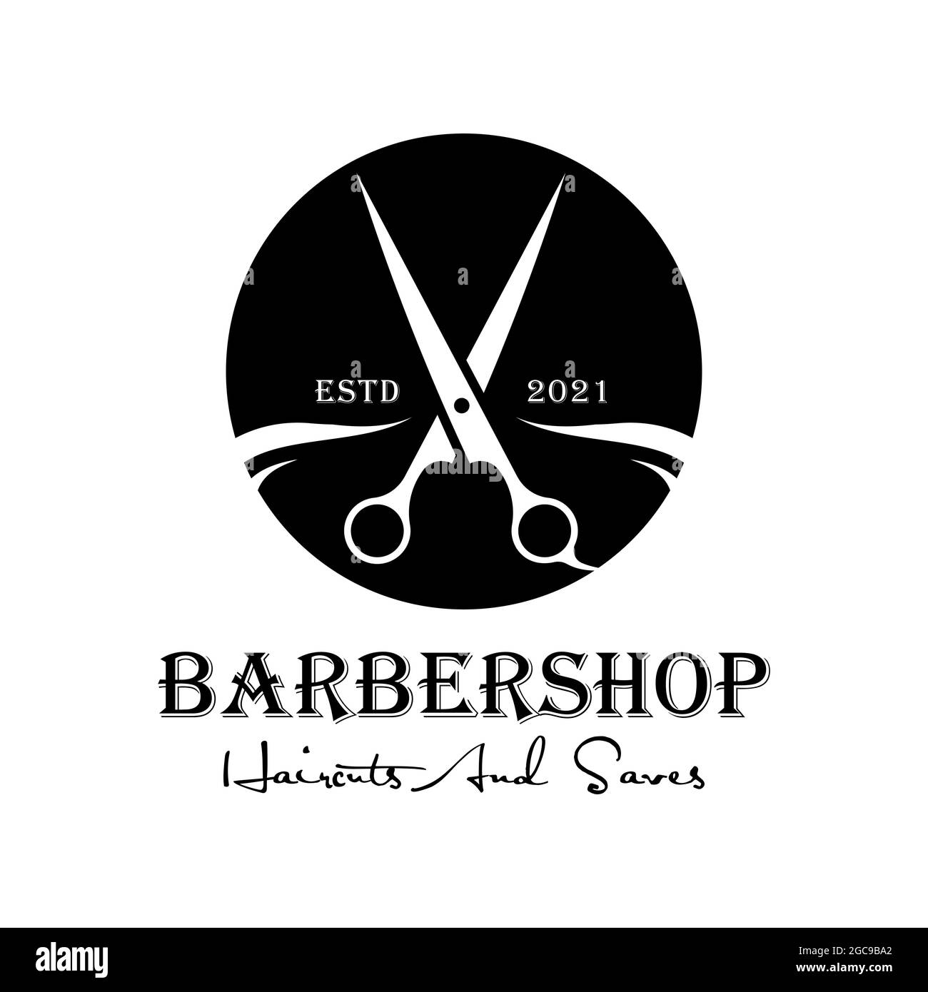 Le Barbershop coupe et enregistre le modèle vectoriel de logo Design Illustration de Vecteur