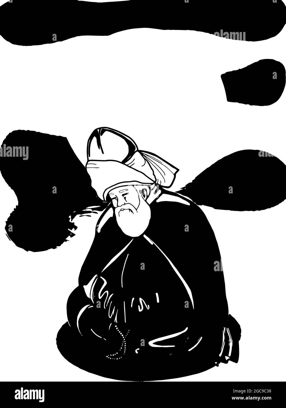 mevlana illustration dessin silhouette, noir blanc couleurs Banque D'Images