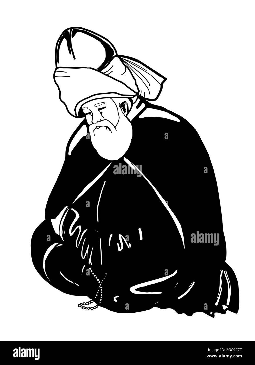 illustration mevlana dessin silhouette noir blanc couleurs Banque D'Images