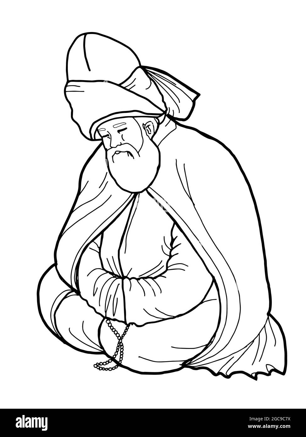 mevlana dessin d'illustration silhouette, dessin de ligne Banque D'Images