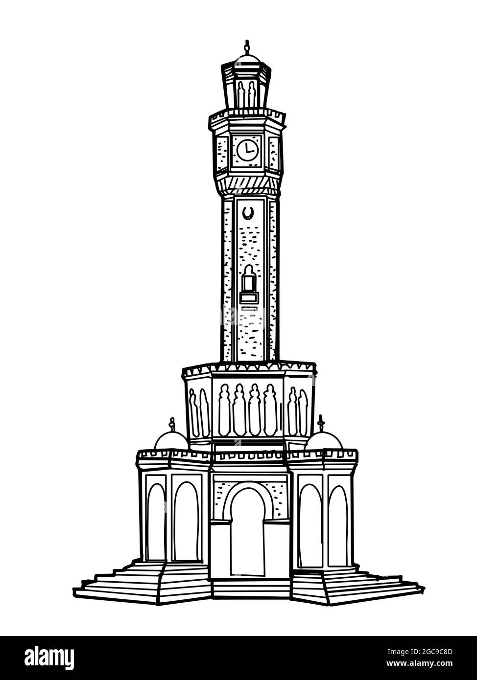 horloge tour illustration izmir texte turquie Banque D'Images