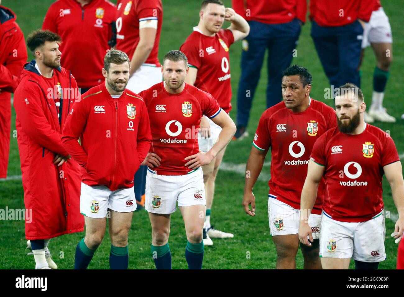 Les joueurs Lions britanniques et irlandais réagissent après le match lors de la série Lions de Castle Lager, troisième épreuve au stade du Cap, Cape Town, Afrique du Sud. Date de la photo: Samedi 8 août 2021. Banque D'Images