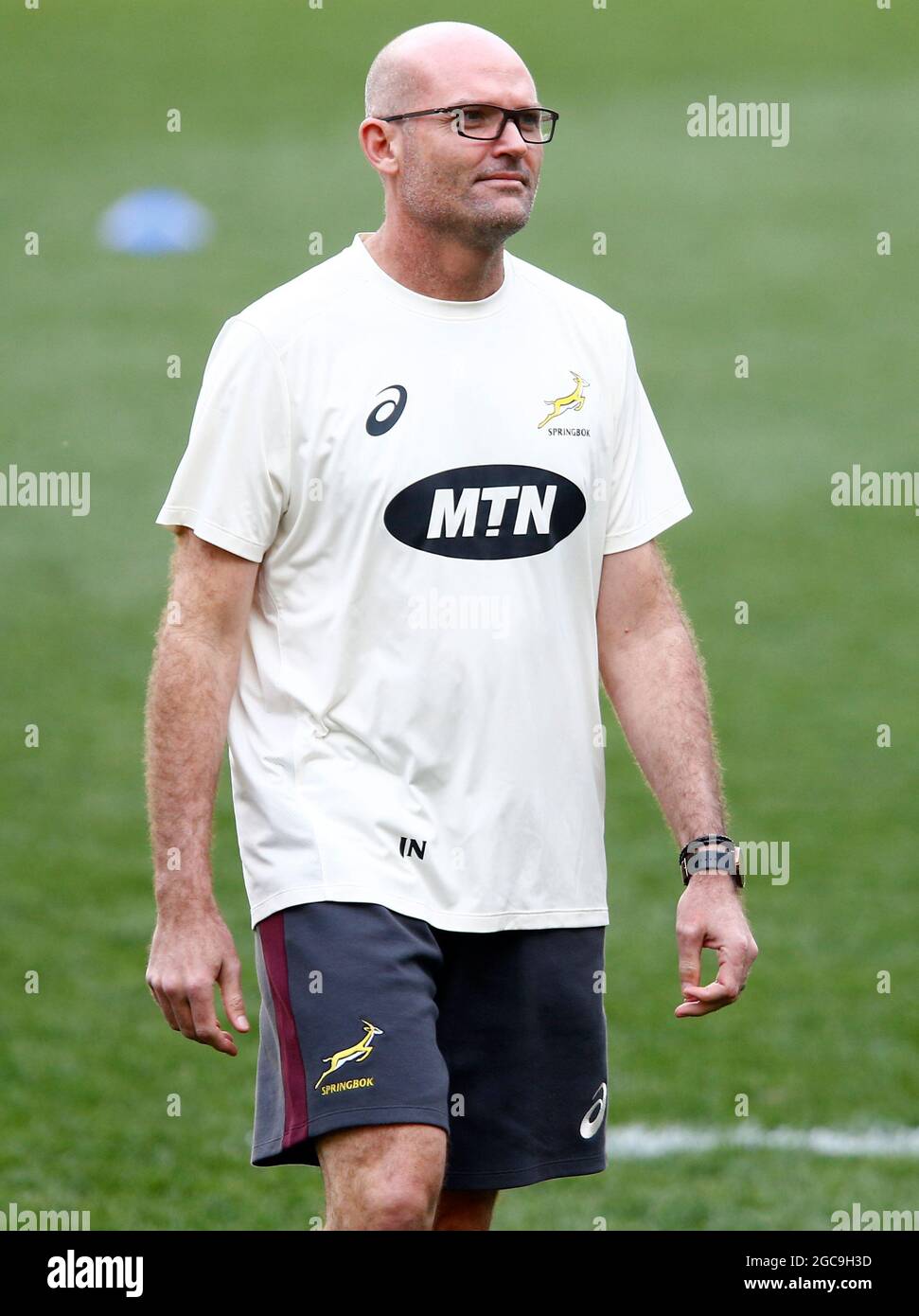 Jacques Nienaber (entraîneur en chef) d'Afrique du Sud pendant la série Lions de Castle Lager, troisième épreuve au stade du Cap, Cape Town, Afrique du Sud. Date de la photo: Samedi 8 août 2021. Banque D'Images