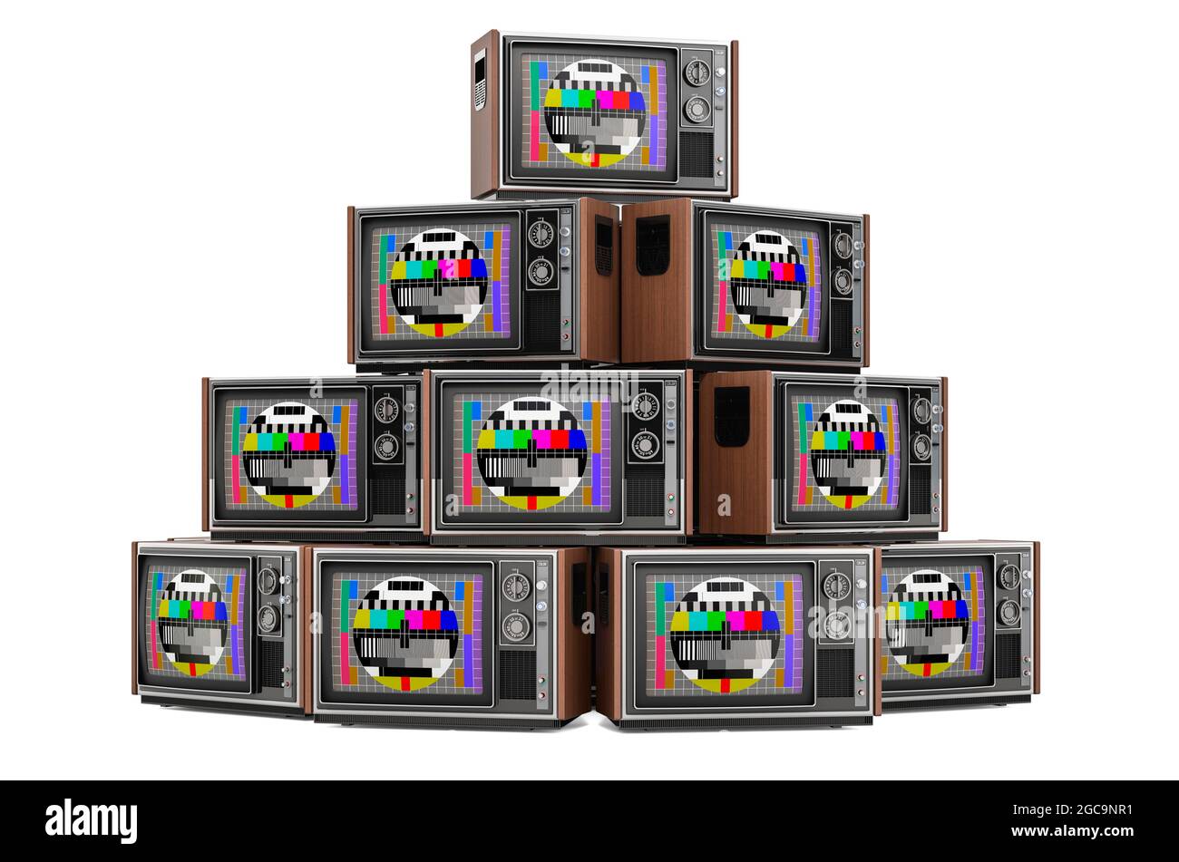 Pile de vieux téléviseur rétro, rendu 3D isolé sur fond blanc Banque D'Images Pile de vieux téléviseur rétro, rendu 3D isolé sur fond blanc Banque D'Images