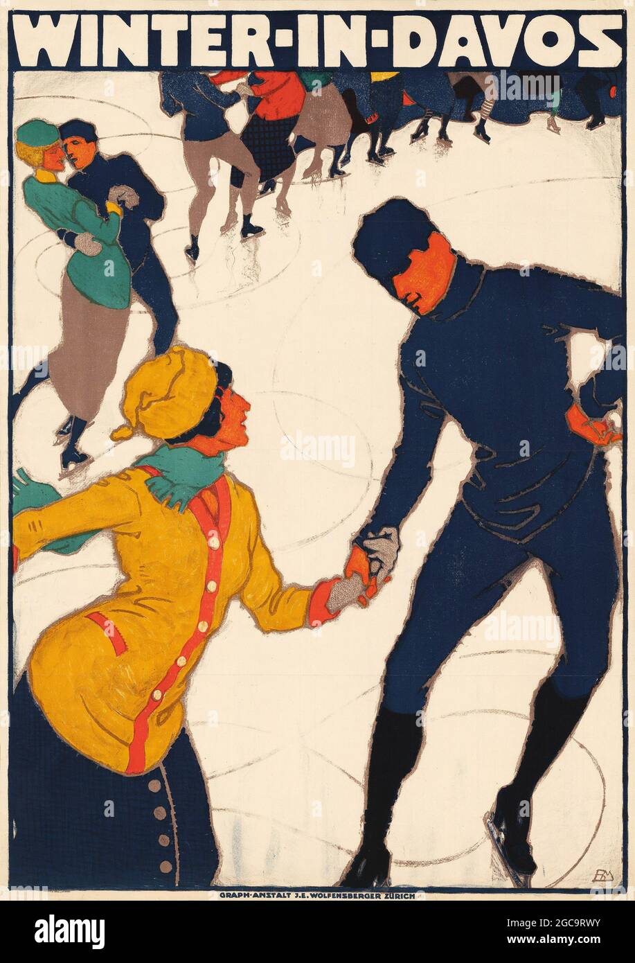 Une affiche de voyage vintage pour Davos en Suisse Banque D'Images