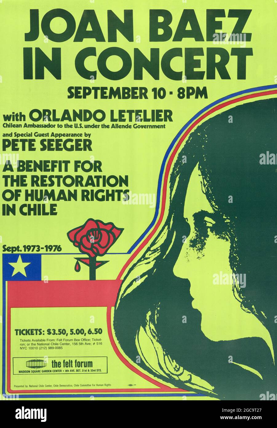 Affiche vintage pour un concert de Joan Baez Banque D'Images